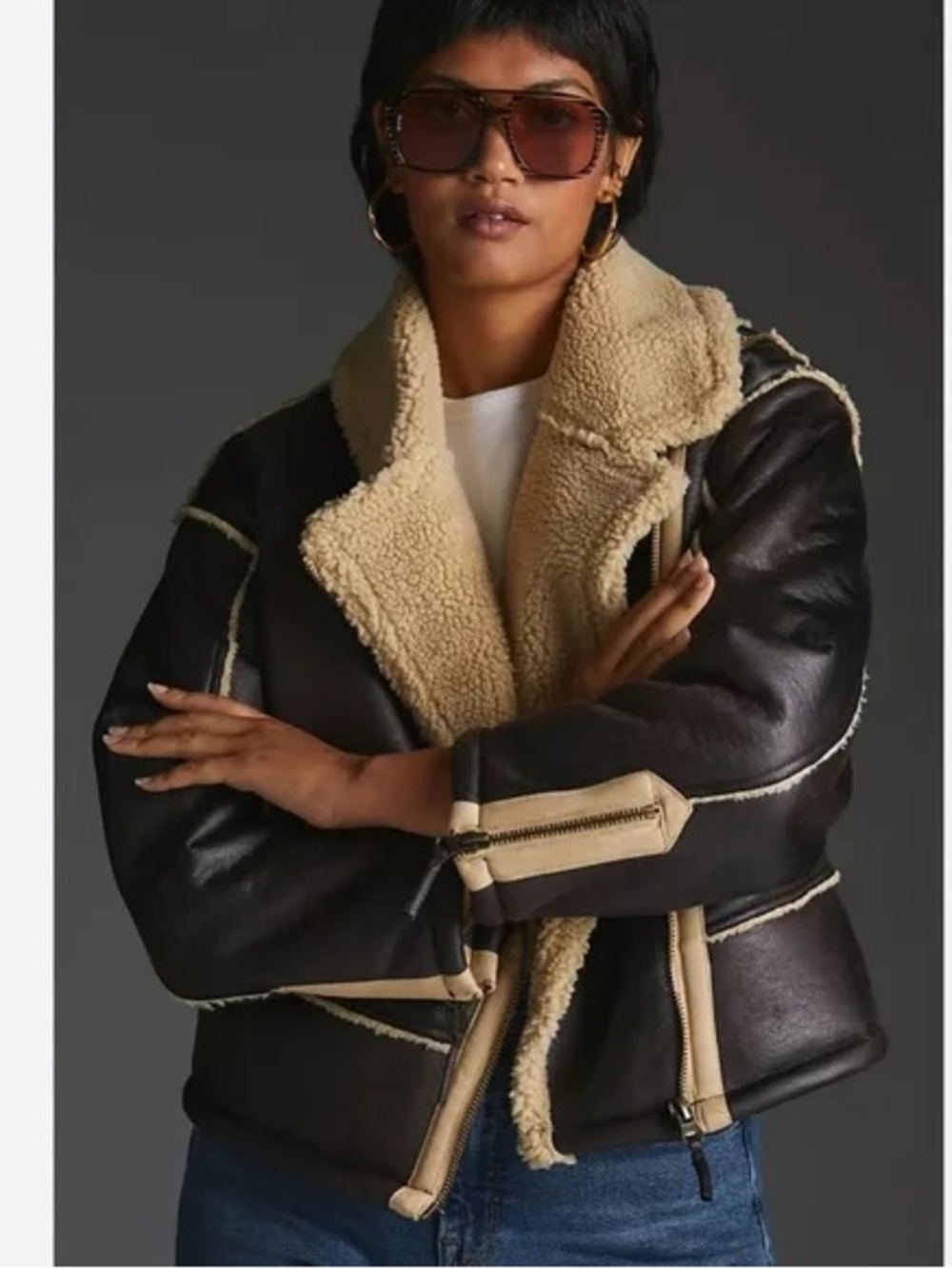 Pilcro Faux Leather Sherpa-Lined Jacket